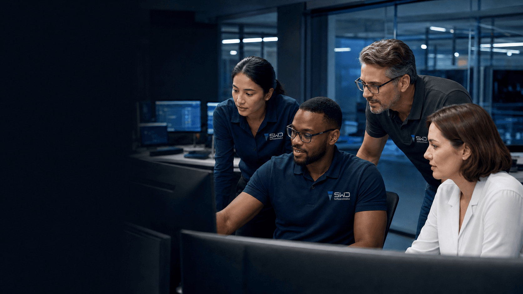 SoftwareDealus support professionals in branded uniforms